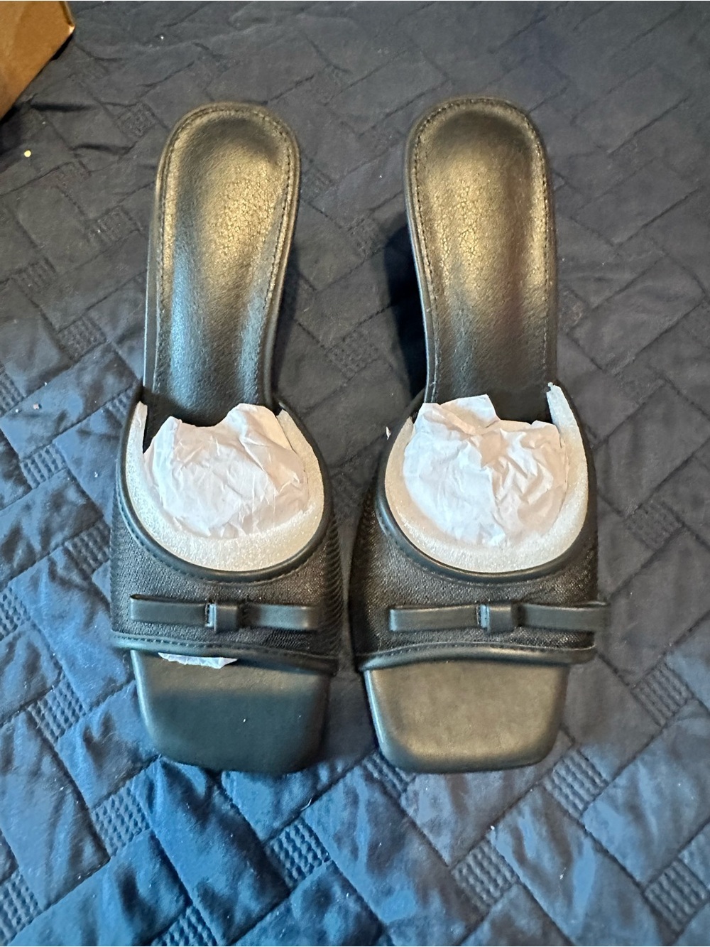 Women’s Black Slip-On Mules with Bow Accent